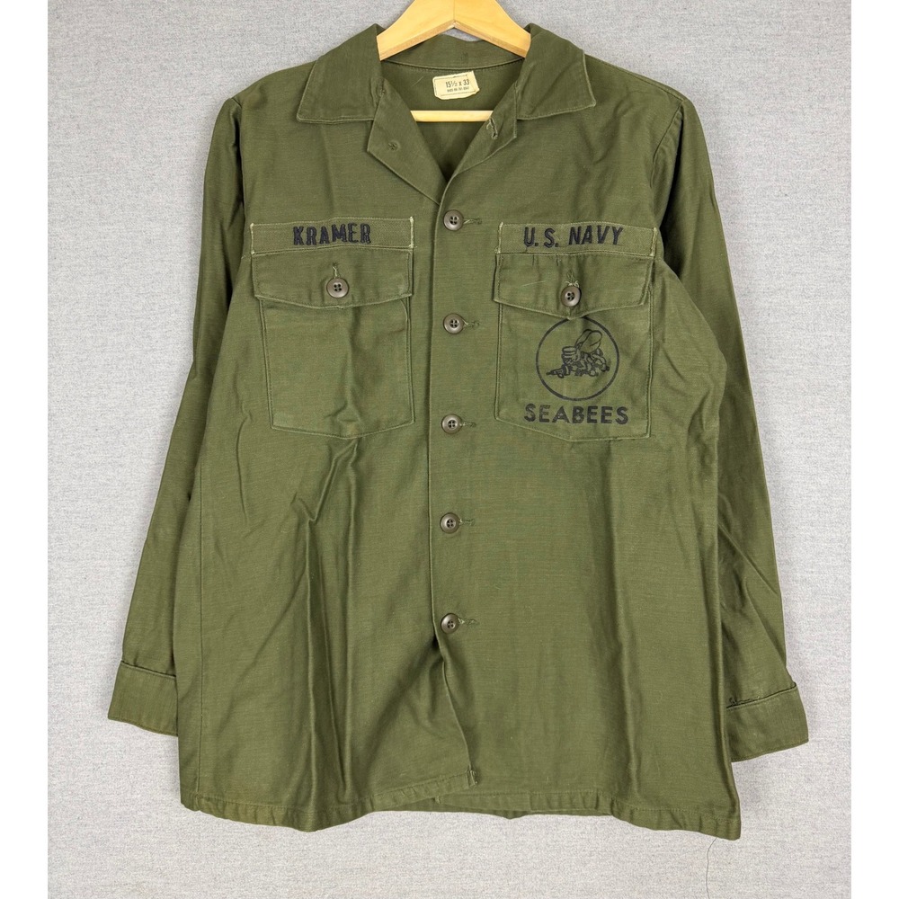 Vintage 1976 US Navy Seabees Utility Shirt OG-107 Cotton